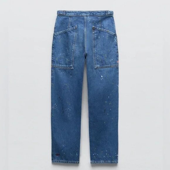 Zara High Rise Cropped Painter Denim Jeans - Picture 8 of 8